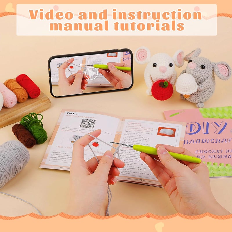 Kogyxe Beginners Crochet Kit, Amigurumi Crocheting Animals Kits w Step-by-Step Video Tutorials, Crochet Starter Kit Knitting Starter Pack for Adults Beginners, 2 Hamster Family (40%+ Yarn Content) - Image 3